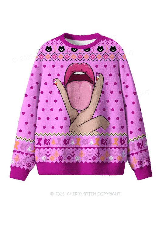 Lesbian Kissing Pride Y2K Christmas Knit Sweatshirt Cherrykitten