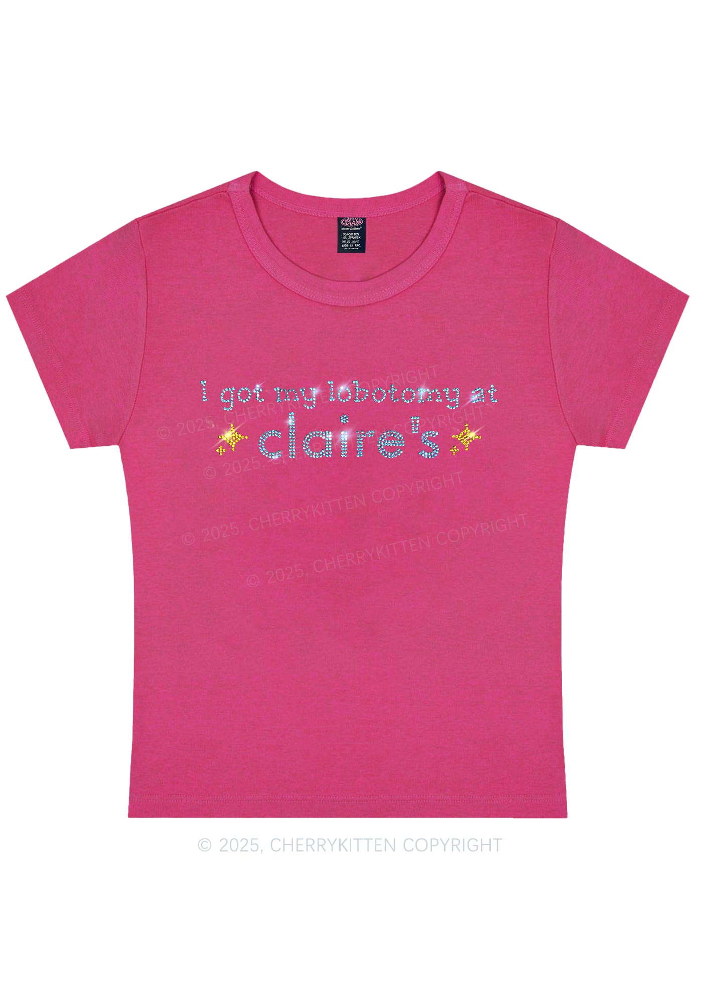 Rhinestone I Got My Lobotomy At Claires Y2K Baby Tee Cherrykitten
