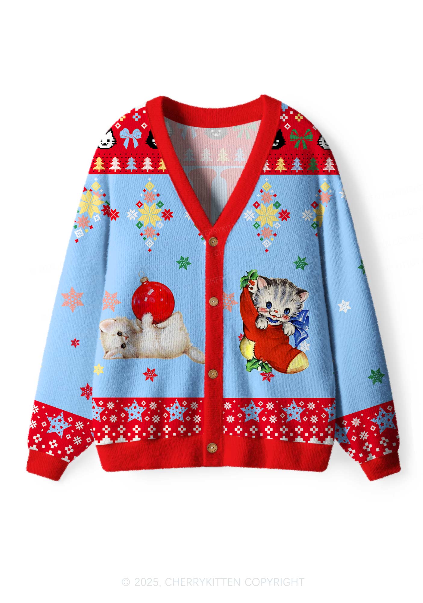 Cat Mxxf Y2K Christmas Cardigan Knit Sweatshirt Cherrykitten