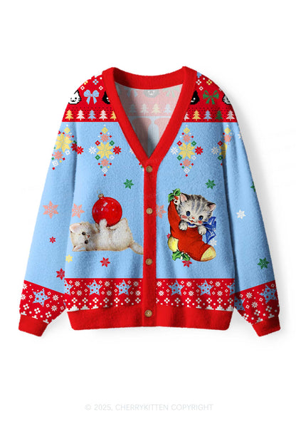 Cat Mxxf Y2K Christmas Cardigan Knit Sweatshirt Cherrykitten