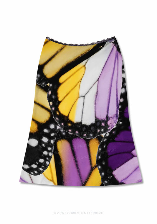 Nonbinary Butterfly Wing Pride Y2K Print Midi Skirt Cherrykitten
