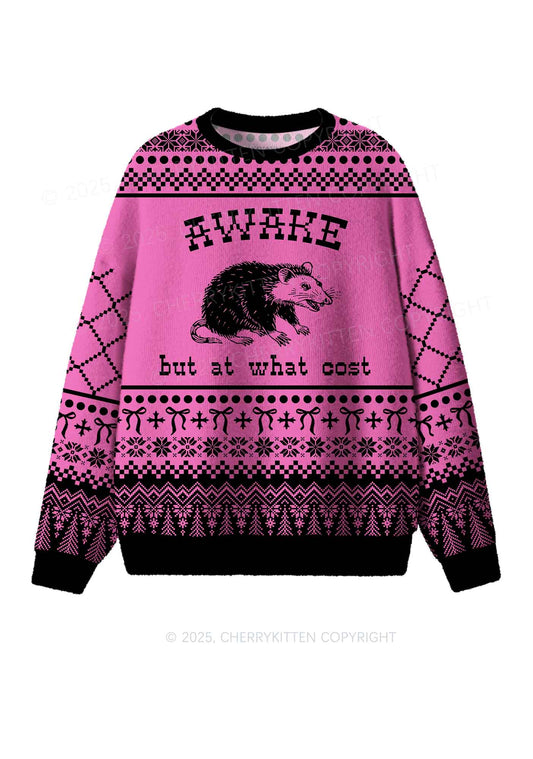 Awake But At What Cost Y2K Christmas Knit Sweatshirt Cherrykitten