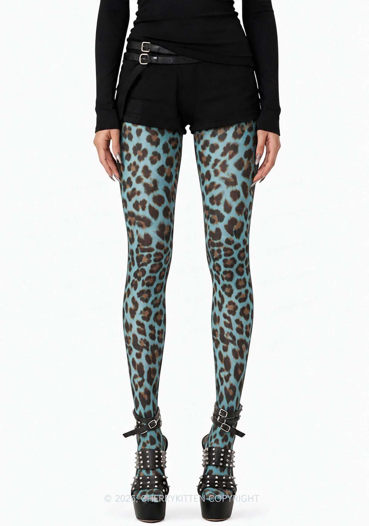Mint Green Leopard Thin Pantyhose Y2K Tights Cherrykitten