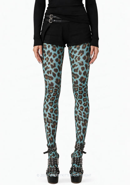 Mint Green Leopard Thin Pantyhose Y2K Tights Cherrykitten