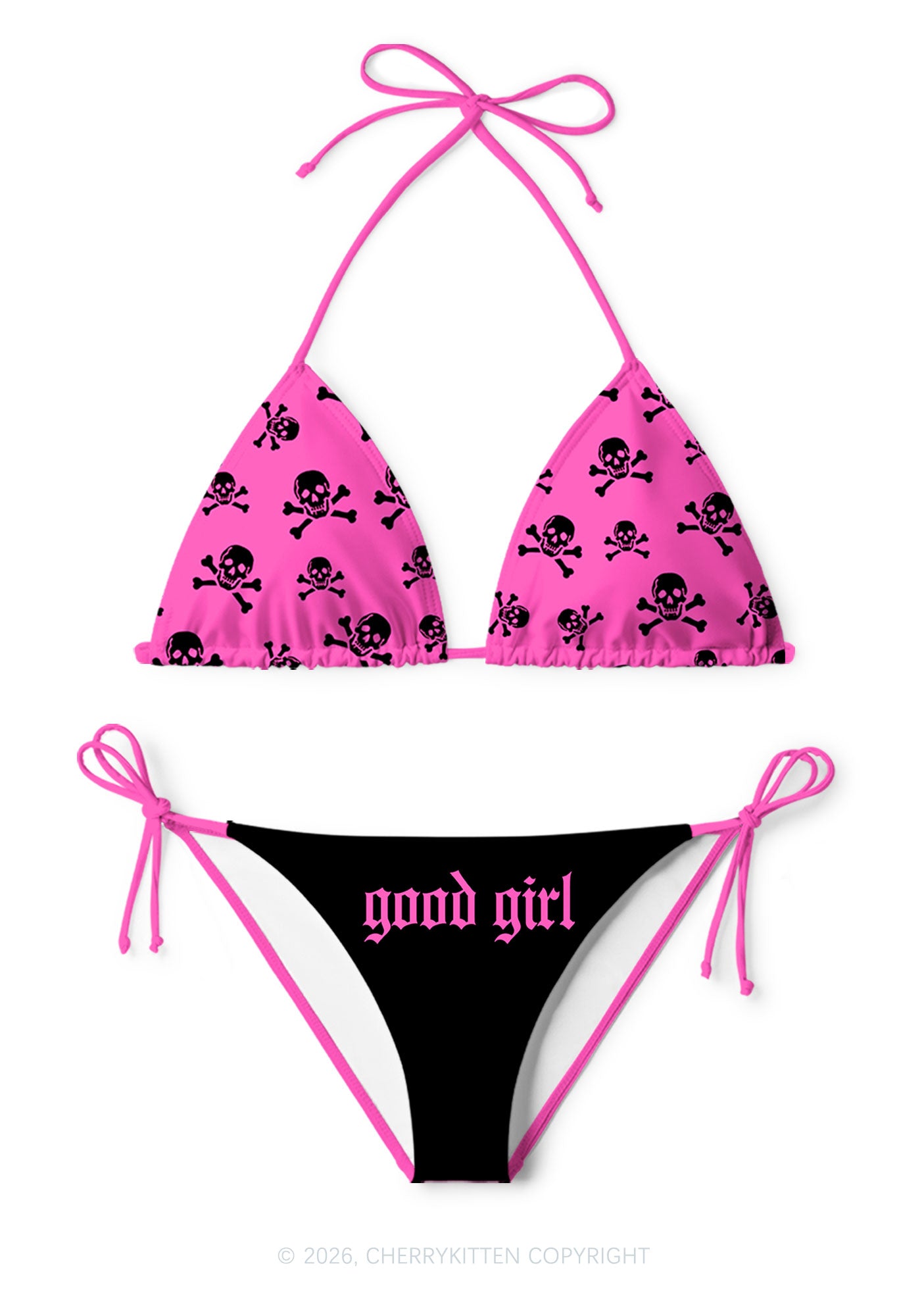 Good Girl Skulls Y2K Print Bikini Set Cherrykitten
