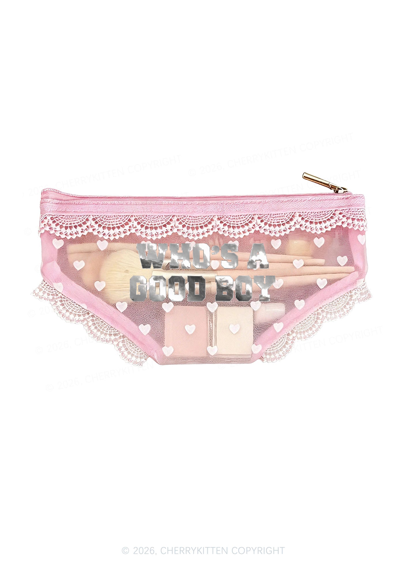 Whos A Good Boy Silver Foil Printed Y2K Briefs Shape Cosmetic Pouch Cherrykitten