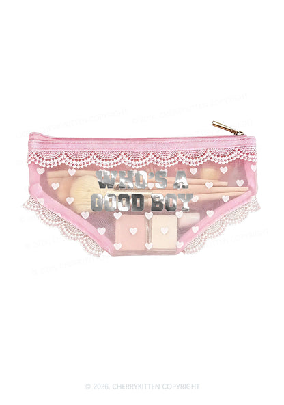 Whos A Good Boy Silver Foil Printed Y2K Briefs Shape Cosmetic Pouch Cherrykitten