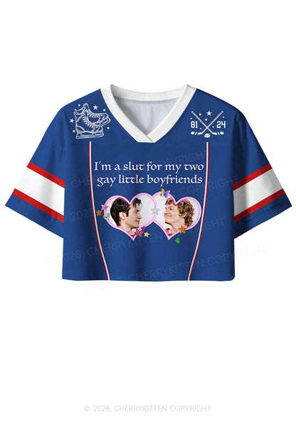 Blue Slxt For My Gay BF HR Y2K Crop Sport Jersey Shirts Cherrykitten