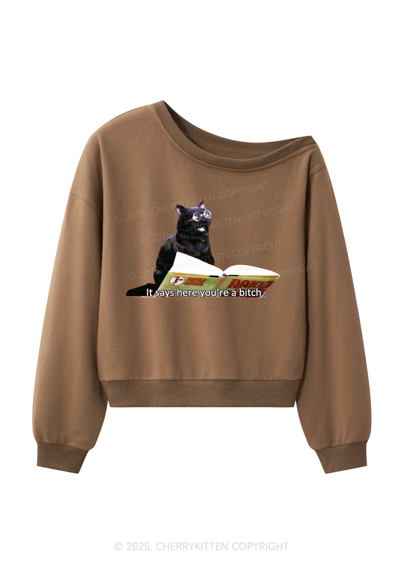 It Says Here You're A Bixxh Y2K Off Shoulder Sweatshirts Cherrykitten