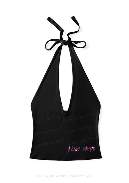 Rhinestone Fine Shyt Y2K Halter Deep V Neck Cami Cherrykitten