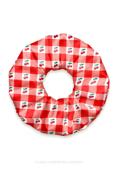 Cherry Red Plaid Y2K Hair Scrunchie Cherrykitten