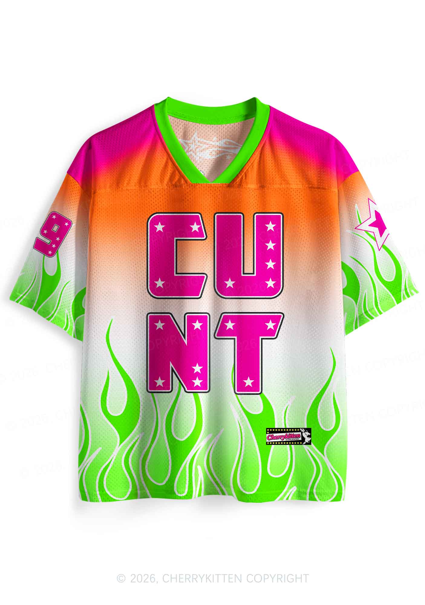 Pink Cxxt Green Flame Y2K Sport Jersey Shirts Cherrykitten