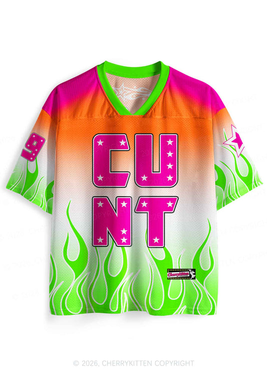 Pink Cxxt Green Flame Y2K Sport Jersey Shirts Cherrykitten