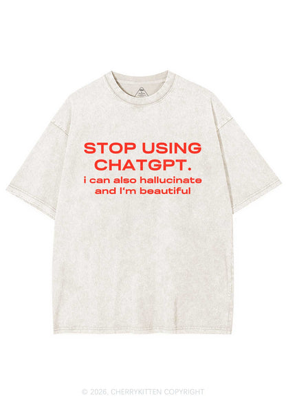 Stop Using GPT Y2K Shirts Washed Tee Cherrykitten