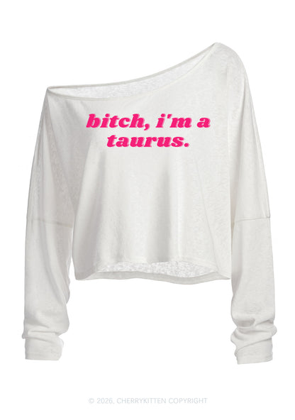 Bxtch I'm A Custom Zodiac Y2K Off Shoulder Long Sleeve Crop Top Cherrykitten