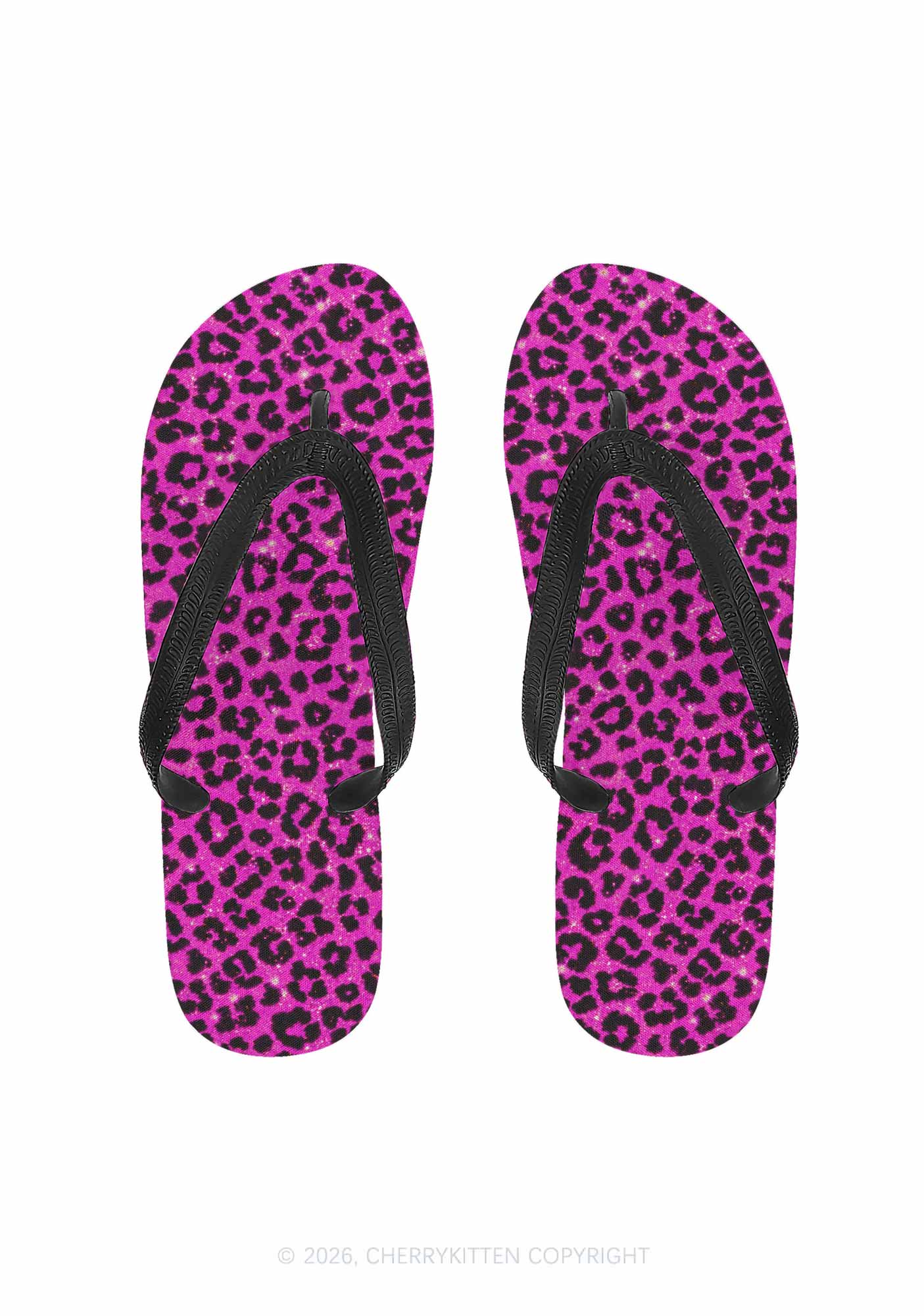 Hot Pink Leopard Y2K Print Flip Flops Cherrykitten