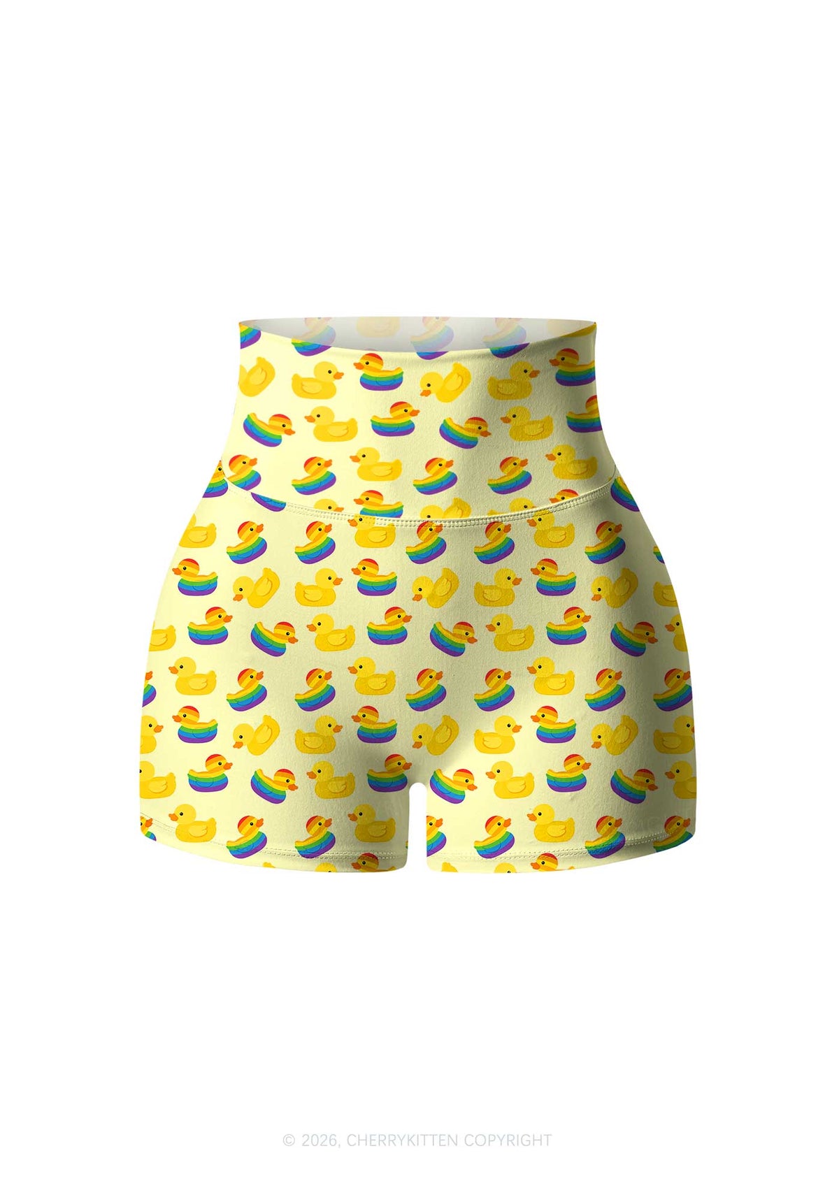 Rainbow Ducks Pride Y2K Print Gym Shorts Cherrykitten