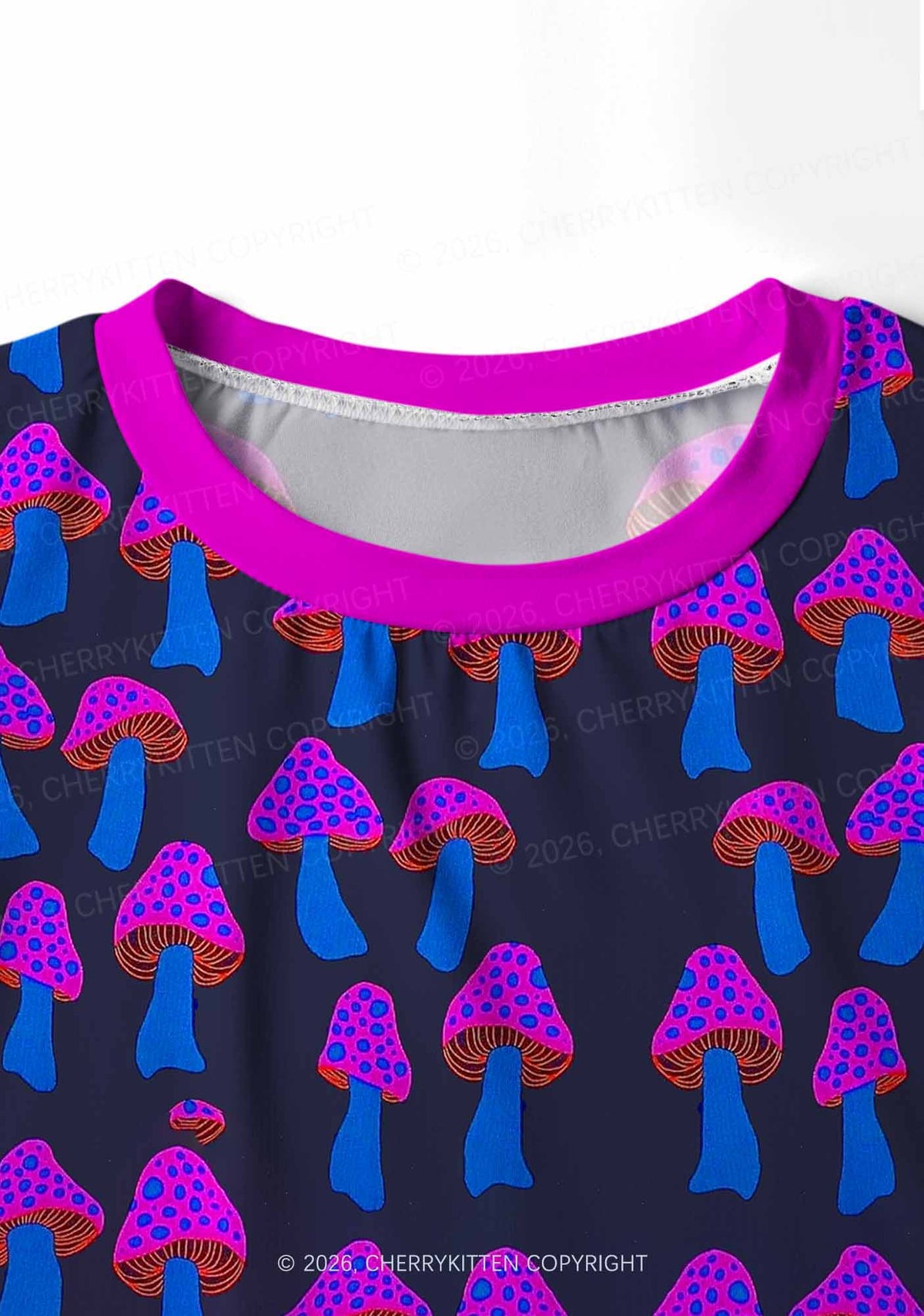 Blue Mushroom Y2K Print Long Sleeve Pajama Set Cherrykitten