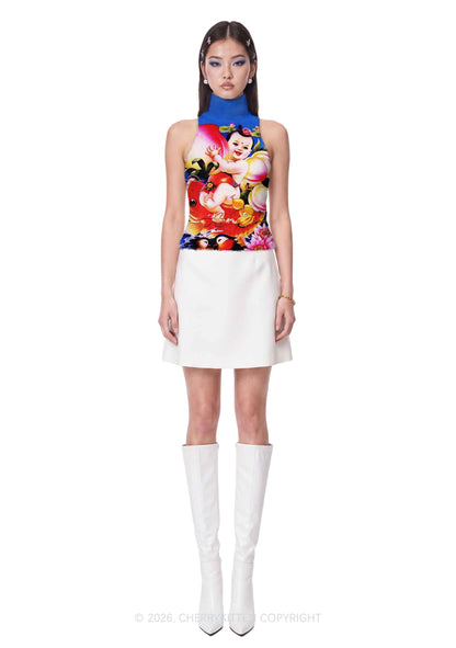 Chinese New Year Peach Chubby Baby Y2K Knit Turtleneck Tank Top Cherrykitten
