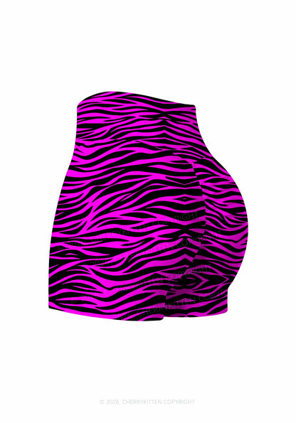 Pink Zebra Y2K Print Gym Shorts Cherrykitten