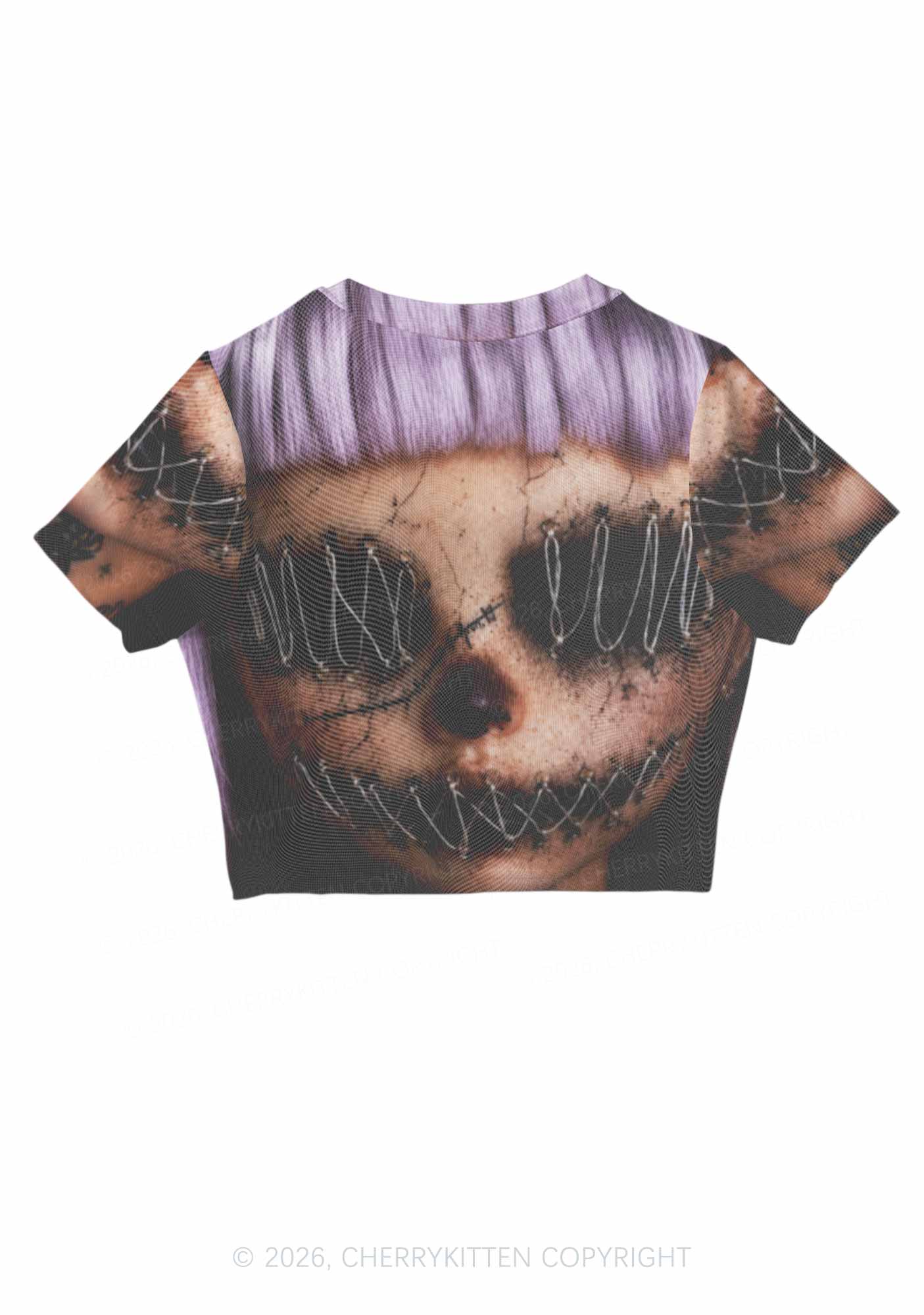 Halloween Metal Wire Face Y2K Mesh Crop Top Cherrykitten