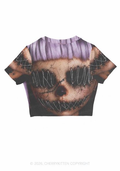 Halloween Metal Wire Face Y2K Mesh Crop Top Cherrykitten
