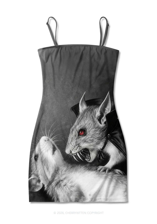 Halloween Vampire Rat Y2K Print Slip Dress Cherrykitten