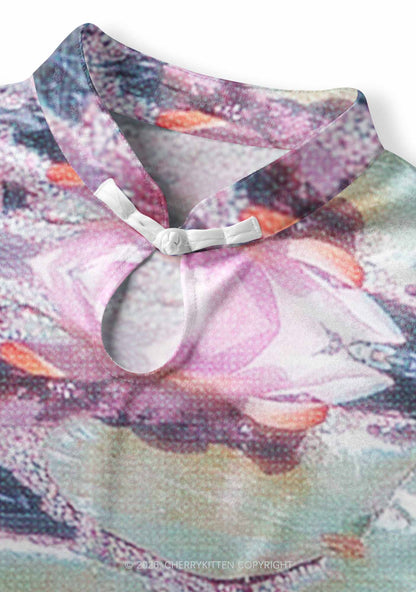 Glitter Lotus Y2K Cheongsam Mini Dress Cherrykitten