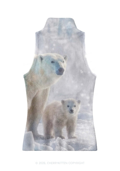 Two Arctic Polar Bear Y2K Knit Turtleneck Tank Top Cherrykitten