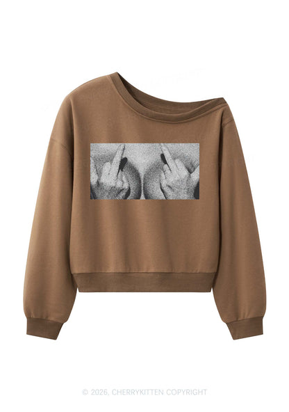 Middle Finger Bxxbs Y2K Off Shoulder Sweatshirts Cherrykitten
