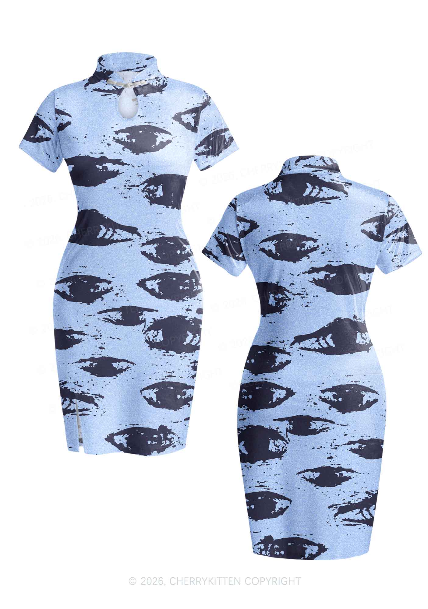 Eyes In The Blue Y2K Cheongsam Mini Dress Cherrykitten