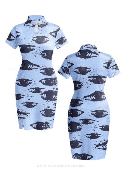 Eyes In The Blue Y2K Cheongsam Mini Dress Cherrykitten
