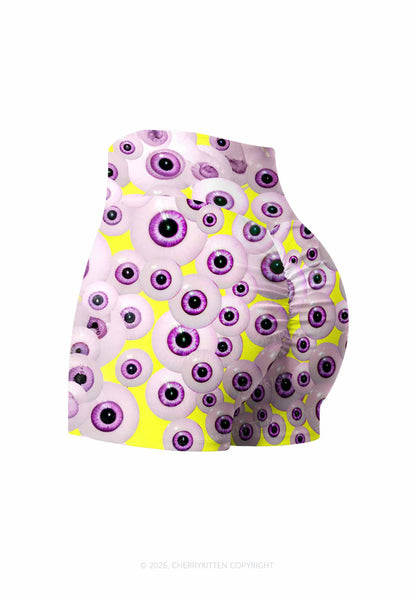 Halloween Purple Eyeballs Y2K Print Gym Shorts Cherrykitten