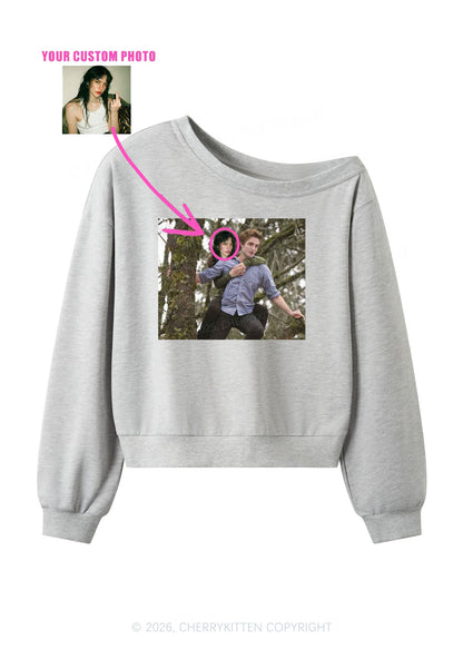 Custom Face Y2K Off Shoulder Sweatshirts Cherrykitten