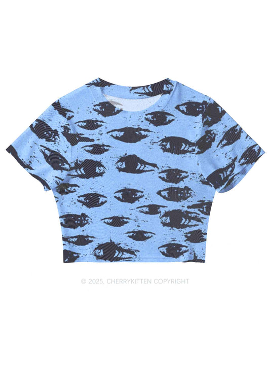 Eyes In The Blue Y2K Mesh Crop Top Cherrykitten