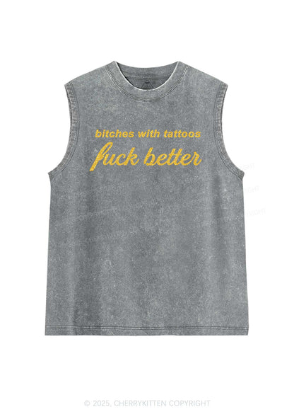 Glitter Bxxches With Tattoos Fxxk Better Y2K Washed Muscle Tank Cherrykitten