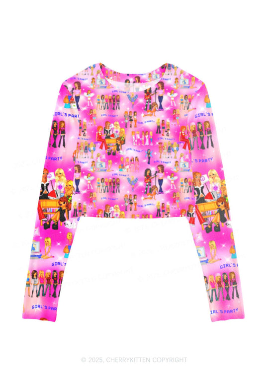 Girls Party Y2K Mesh Long Sleeve Crop Top Cherrykitten