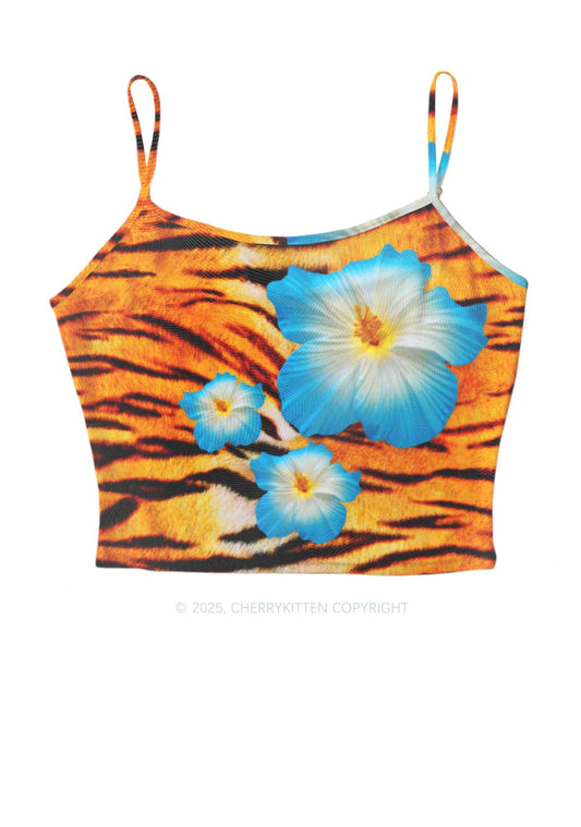 Tiger With Flowers Y2K Mesh Cami Tank Cherrykitten