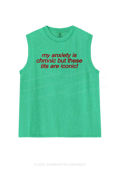 Glitter My Anxiety Is Chronic Y2K Washed Muscle Tank Cherrykitten