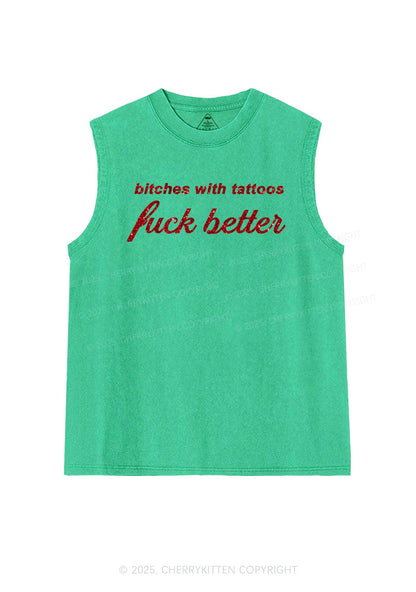 Glitter Bxxches With Tattoos Fxxk Better Y2K Washed Muscle Tank Cherrykitten