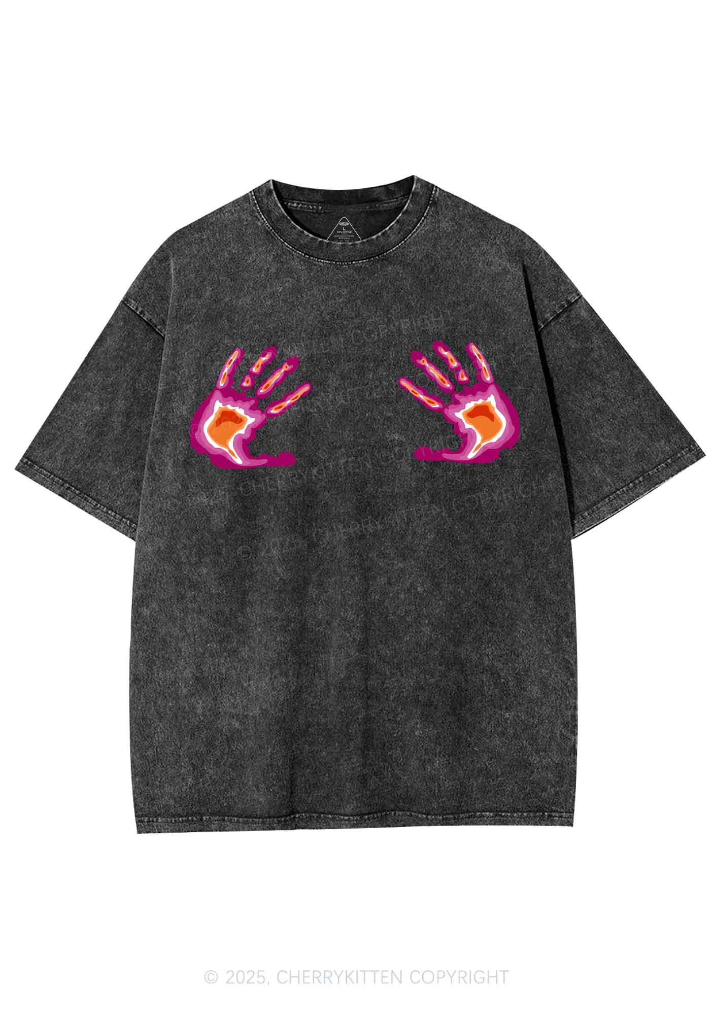 Lesbian Thermal Hands Y2K Shirts Washed Tee Cherrykitten