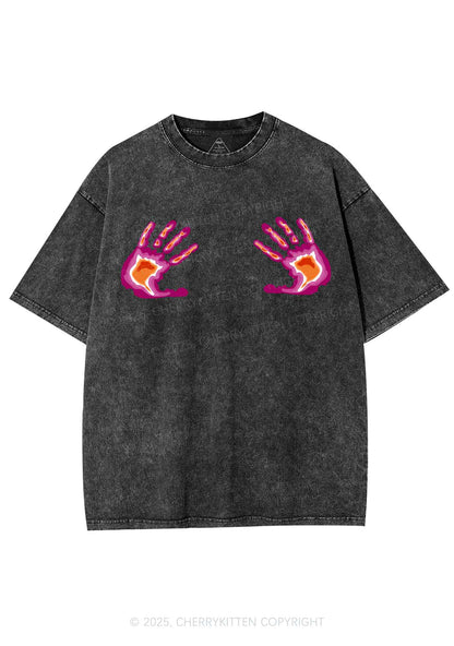 Lesbian Thermal Hands Y2K Shirts Washed Tee Cherrykitten