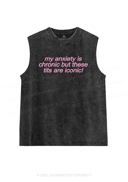 Glitter My Anxiety Is Chronic Y2K Washed Muscle Tank Cherrykitten