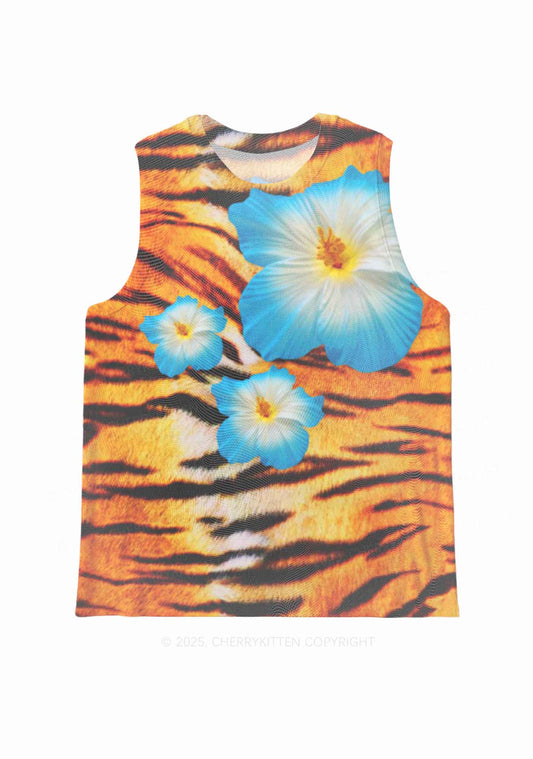 Tiger With Flowers Y2K Mesh Muscle Tank Cherrykitten