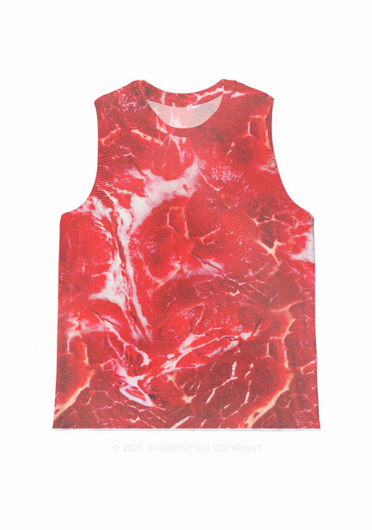 Beef Steak Texture Y2K Mesh Muscle Tank Cherrykitten
