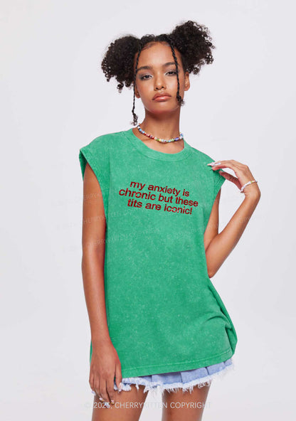 Glitter My Anxiety Is Chronic Y2K Washed Muscle Tank Cherrykitten