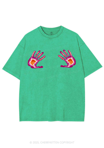 Lesbian Thermal Hands Y2K Shirts Washed Tee Cherrykitten