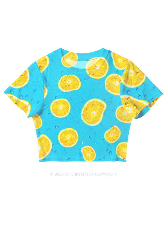 Yellow Lemon Y2K Mesh Crop Top Cherrykitten