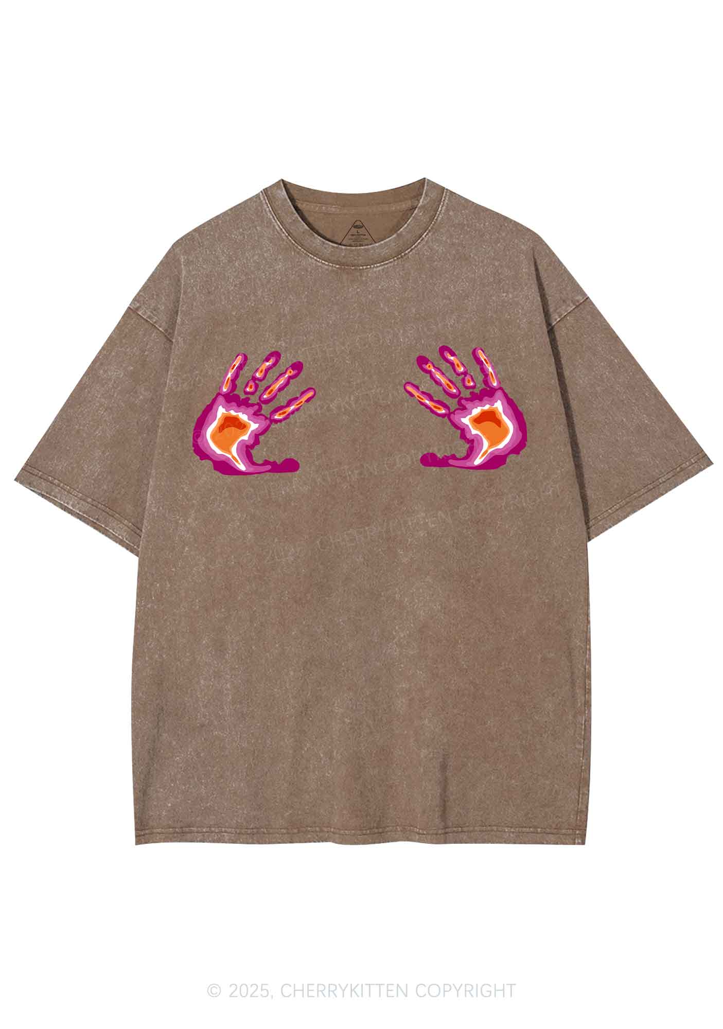 Lesbian Thermal Hands Y2K Shirts Washed Tee Cherrykitten