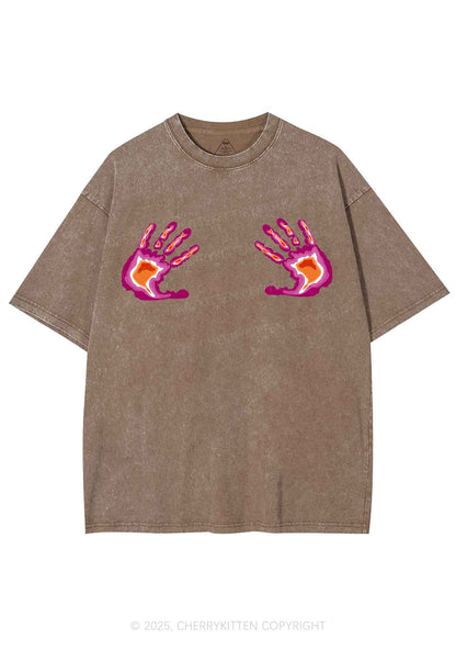 Lesbian Thermal Hands Y2K Shirts Washed Tee Cherrykitten